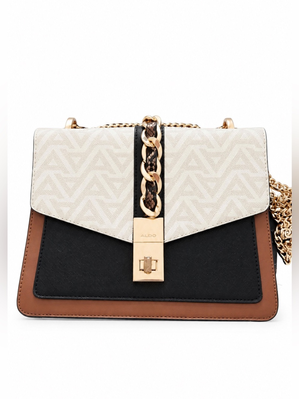 ALDO Tri-Tone Chain Shoulder Bag - Cream, Black & Brown
